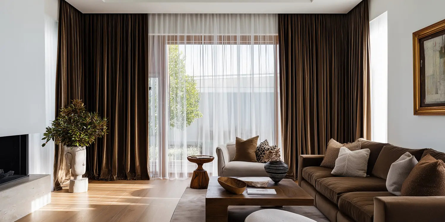 Brown velvet custom curtains for living room