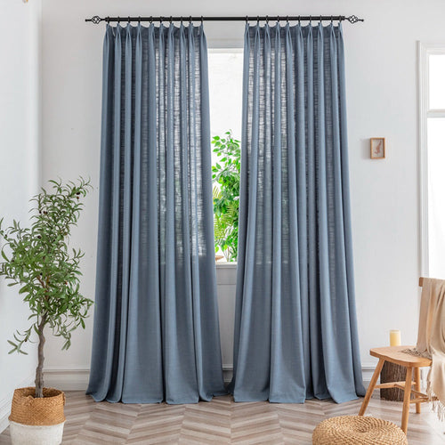 Bryn Slub Textured Faux Linen Pleat Custom Privacy Outdoor Curtains Bryn Light Blue-14