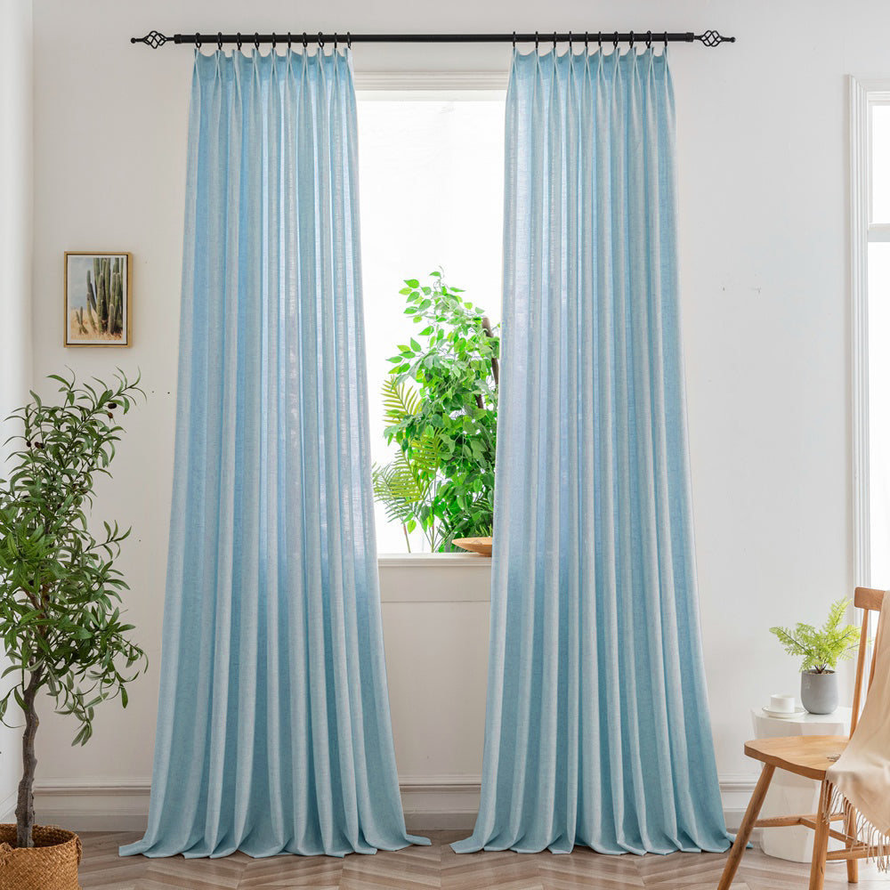 Nyla Cream Yellow Blended Cotton Pinch Pleat Custom Curtains Nyla Blue-12