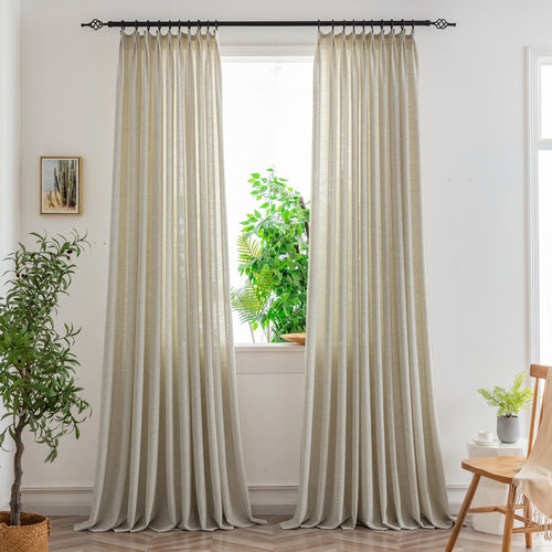 Nyla Cream Yellow Blended Cotton Pinch Pleat Custom Curtains Nyla Khaki-20