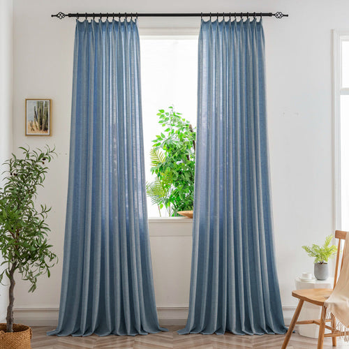 Nyla Cream Yellow Blended Cotton Pinch Pleat Custom Curtains Nyla Aegean Blue-27
