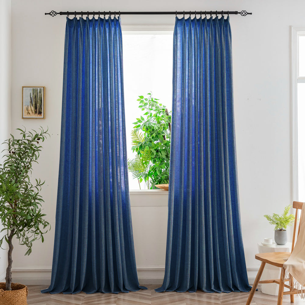 Nyla Cream Yellow Blended Cotton Pinch Pleat Custom Curtains Nyla Navy-28