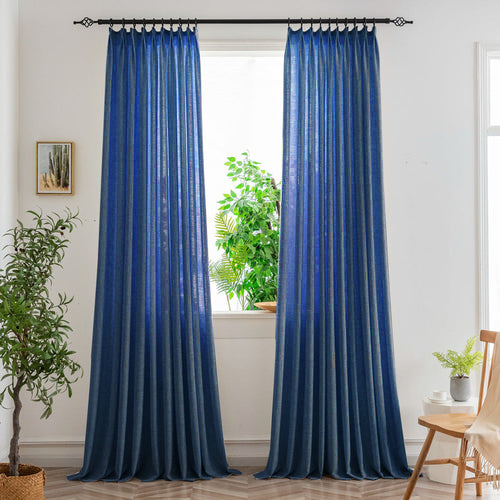 Nyla Cream Yellow Blended Cotton Pinch Pleat Custom Curtains Nyla Navy-28