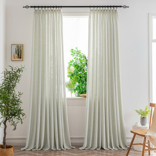 Nyla Cream Yellow Blended Cotton Pinch Pleat Custom Curtains Nyla Sand Beige-2