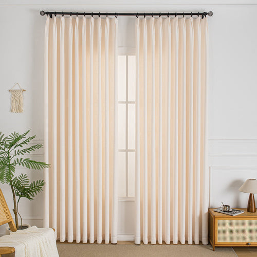 Elise Heavyweight Textured Faux Linen Outdoor Pleat Custom Curtains Elise Pinky White-2