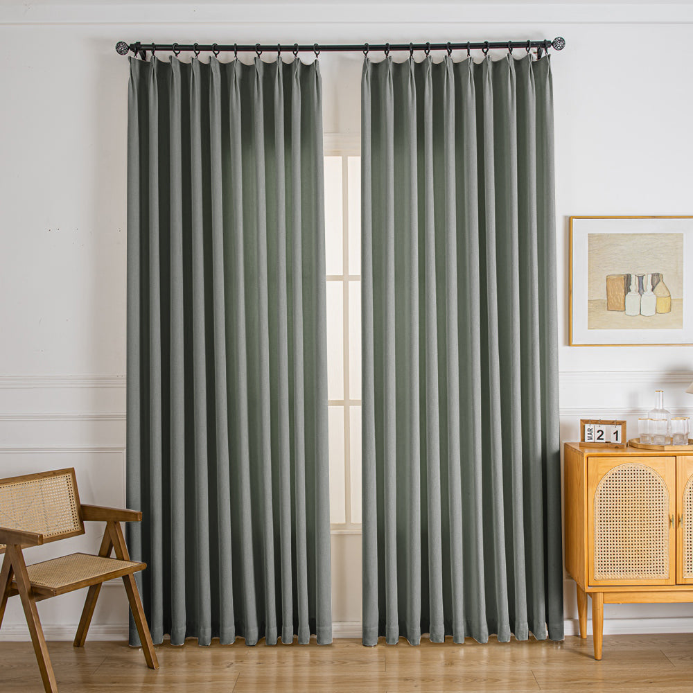 Waffle Chenille Blended Woven Pleated Custom Curtains Waffle Gray-11