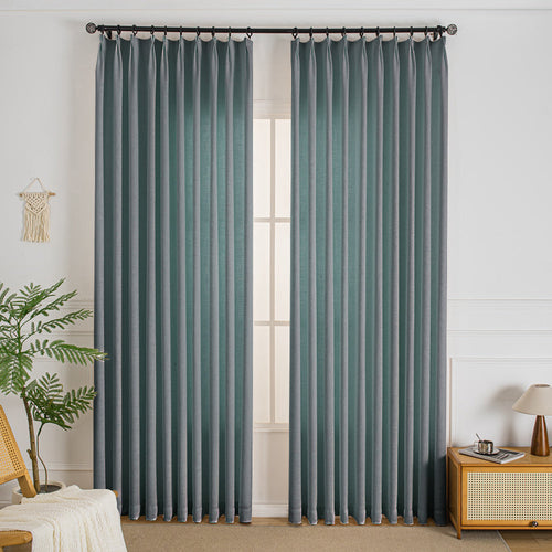 Elise Heavyweight Textured Faux Linen Outdoor Pleat Custom Curtains Elise Medium Gray-12