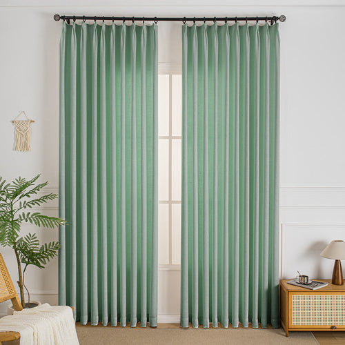Elise Heavyweight Textured Faux Linen Outdoor Pleat Custom Curtains Elise Green-13