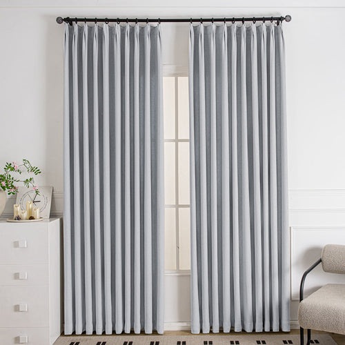 Tuscany Woven Faux Linen Bathroom Pleat Custom Curtains Tuscany Light Blue-17