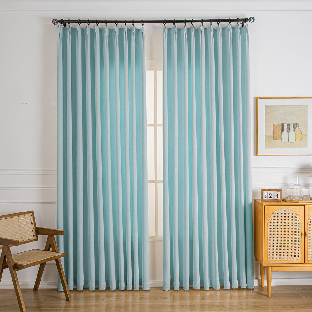 Waffle Chenille Blended Woven Pleated Custom Curtains Waffle Blue-19