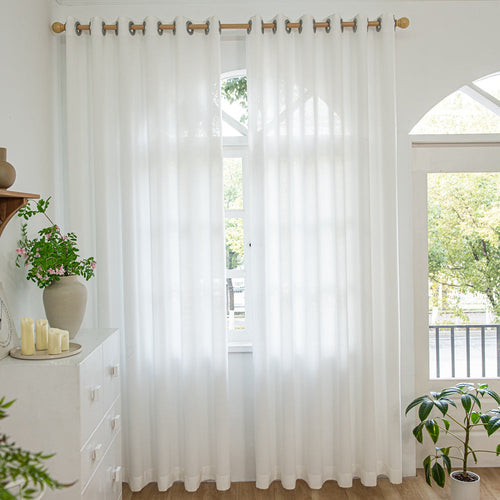 Airy Elegant White Faux Linen Pleat Outdoor Curtains Airy