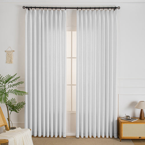 Elise Heavyweight Textured Faux Linen Outdoor Pleat Custom Curtains Elise Snow White-1