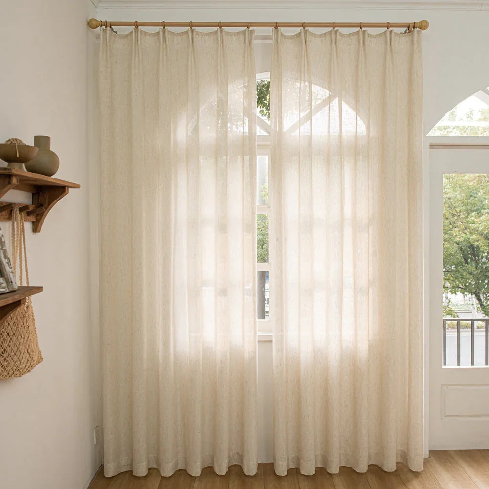 Seren Natural Small Plaid Linen Pleat Custom Curtains Seren Flaxen