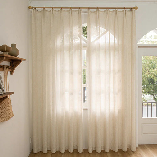 Seren Natural Small Plaid Linen Pleat Custom Curtains Seren Flaxen
