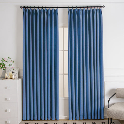 Tuscany Woven Faux Linen Bathroom Pleat Custom Curtains Tuscany Ocean Blue-22