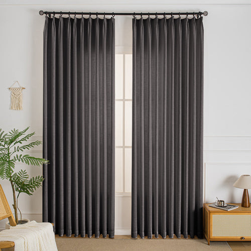 Charcoal Gray-23 Elise Heavyweight Textured Faux Linen Outdoor Custom Curtains