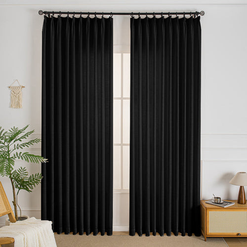 Black-25 Elise Heavyweight Textured Faux Linen Outdoor Custom Curtains