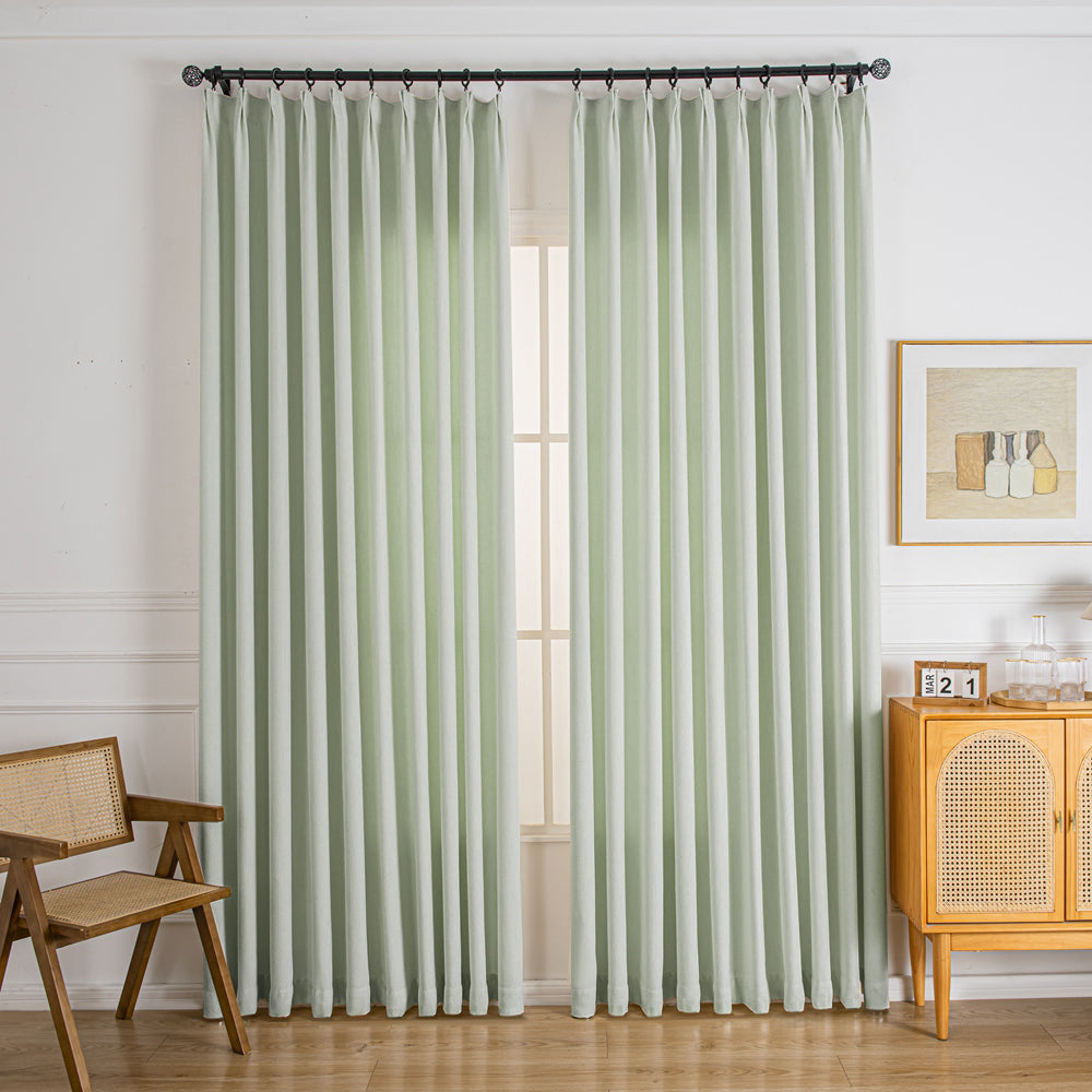 Waffle Chenille Blended Woven Pleated Custom Curtains Waffle Khaki White-2