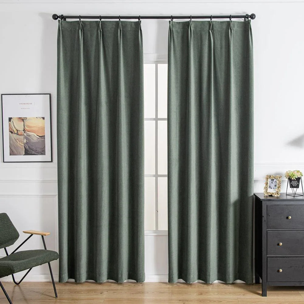 Velva Italian Cotton Velvet Room Darkening Pleat Custom Curtains Velva Forest Moss-12