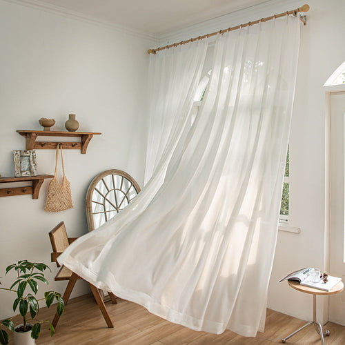 Pure White Voile Sheer Pleat Custom Curtains For Bathroom Pure