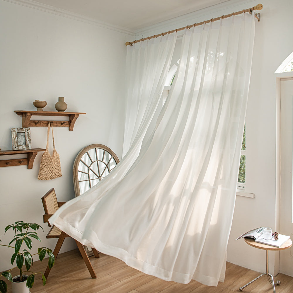 Cloud Water Repellent White Sheer Outdoor Pleated Custom Curtains Cloud