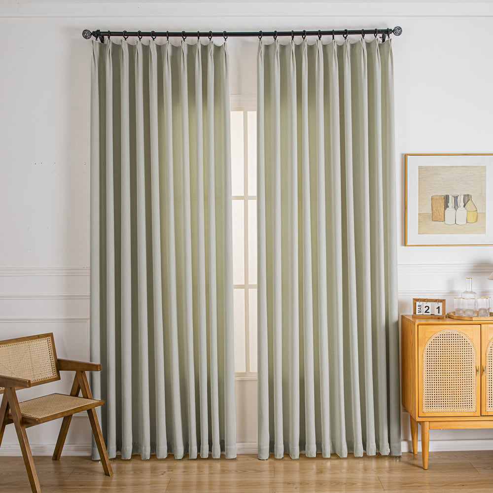 Waffle Chenille Blended Woven Pleated Custom Curtains Waffle Khaki Gray-4