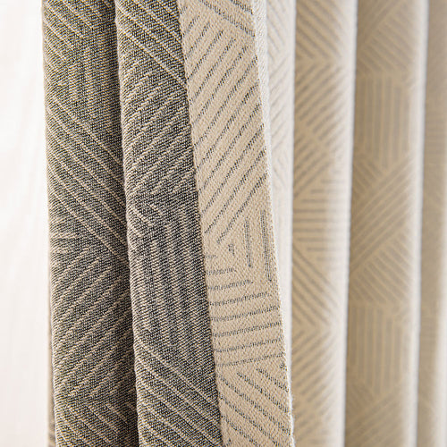 Boney Patterned Geometric Heavyweight Cashmere Feel Pleated Curtains Boney