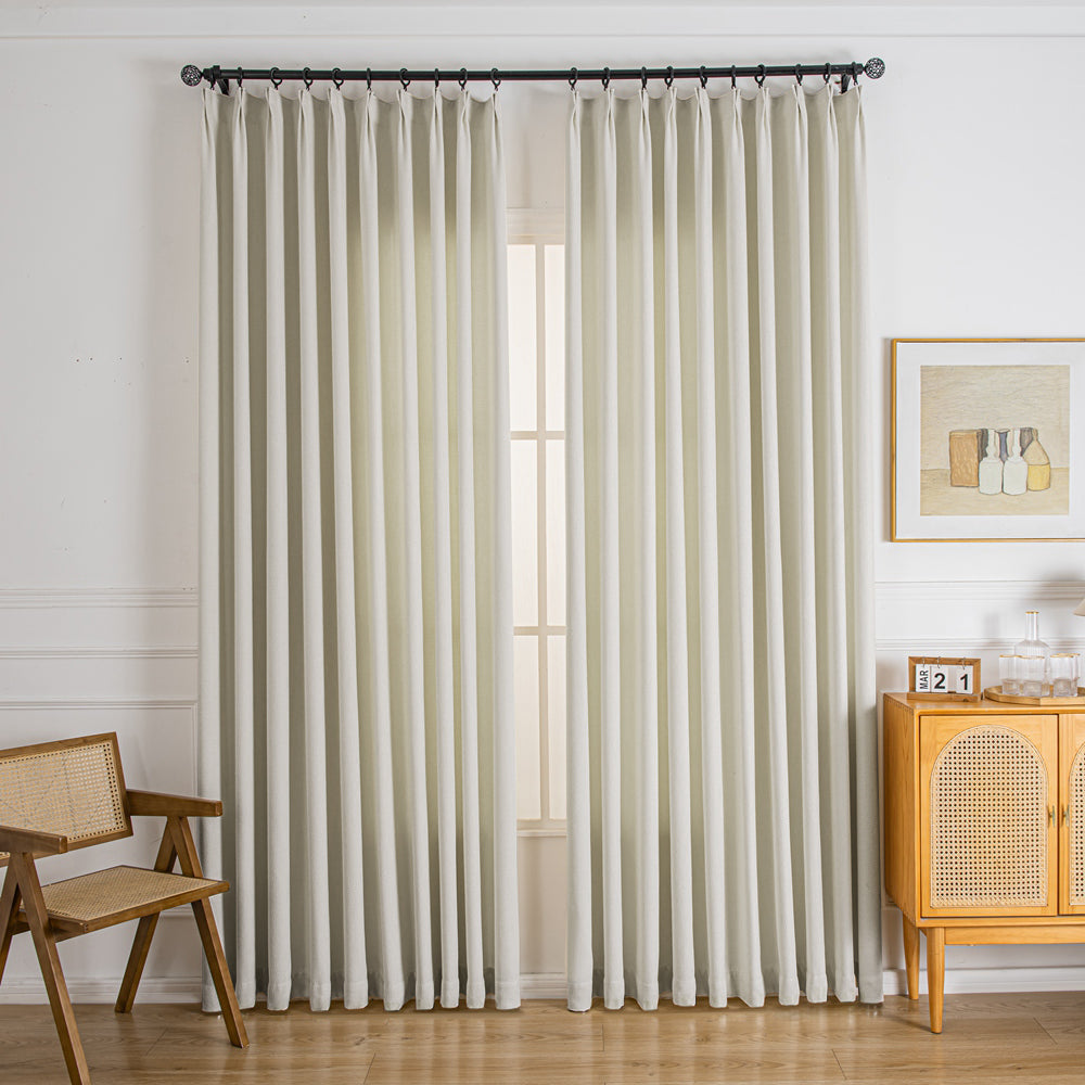 Waffle Chenille Blended Woven Pleated Custom Curtains Waffle Khaki-5