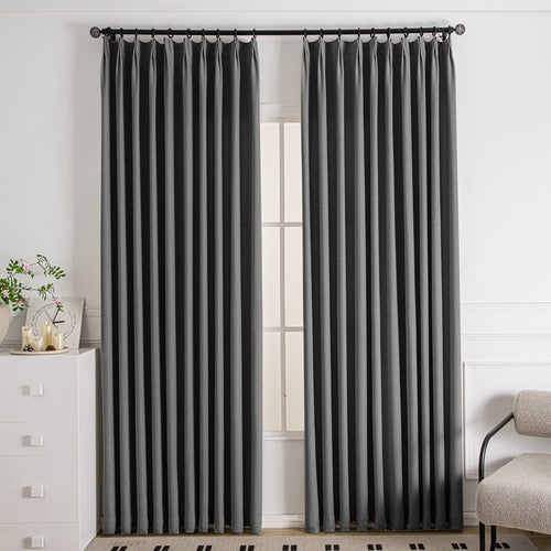 Tuscany Woven Faux Linen Bathroom Pleat Custom Curtains Tuscany Dark Gray-6
