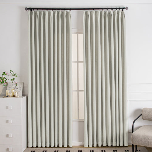 Tuscany Woven Faux Linen Bathroom Pleat Custom Curtains Tuscany Ivory White-7
