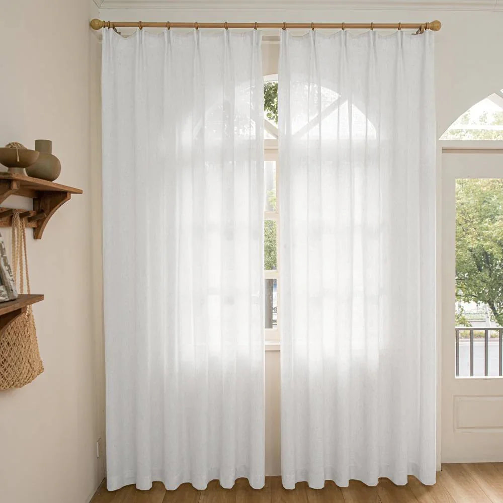 Seren Natural Small Plaid Linen Pleat Custom Curtains Seren White