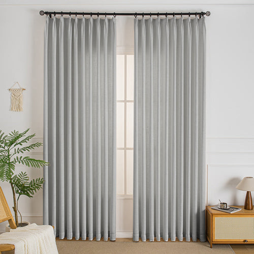 Elise Heavyweight Textured Faux Linen Outdoor Pleat Custom Curtains Elise Pearl Gray-8