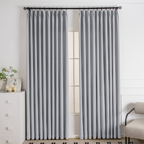 Tuscany Woven Faux Linen Bathroom Pleat Custom Curtains Tuscany Gray-8