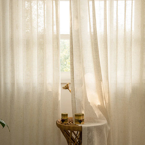 Herb-Lin Beige Linen Sheer Privacy Custom Curtains Herb-Lin