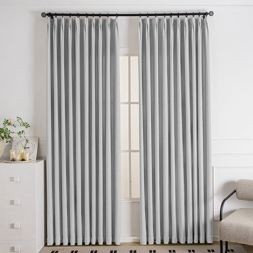 Tuscany Woven Faux Linen Bathroom Pleat Custom Curtains Tuscany Light Gray-9