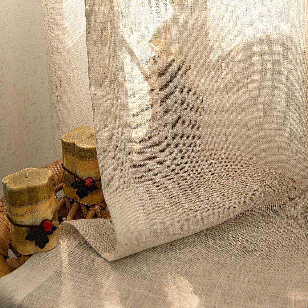 Herb-Lin Beige Linen Sheer Grommet Soft Top Custom Curtains Herb-Lin