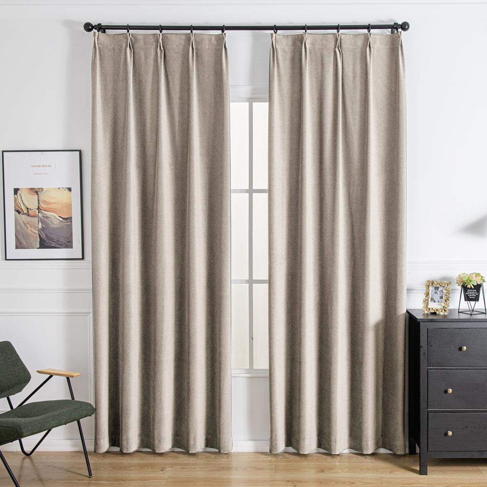 Velva Italian Cotton Velvet Room Darkening Pleat Custom Curtains Velva Apricot-22