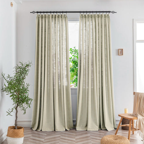 Bryn Slub Textured Faux Linen Pleat Custom Privacy Outdoor Curtains Bryn Beige-5