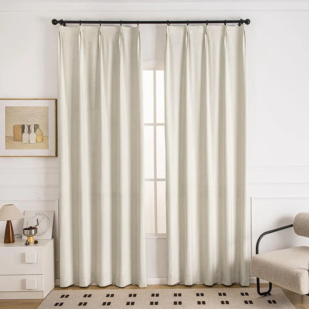 Draco Dragon Scale Velvet Room Darkening Pleat Custom Curtains Draco Beige-White-1