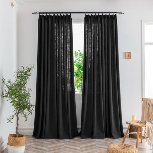 Bryn Slub Textured Faux Linen Pleat Custom Privacy Outdoor Curtains Bryn Black-23