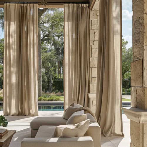 Bryn Slub Textured Faux Linen Pleat Custom Privacy Outdoor Curtains Bryn