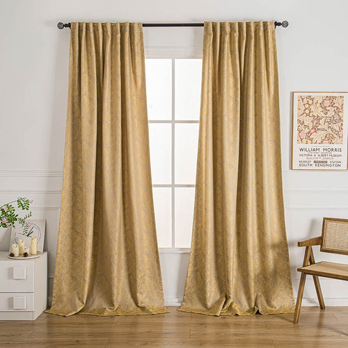 Calista Tropical Leaf Jacquard Cotton Blend Pleated Curtains Calista