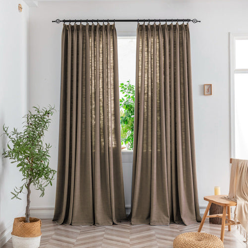 Bryn Slub Textured Faux Linen Pleat Custom Privacy Outdoor Curtains Bryn Chocolate-33