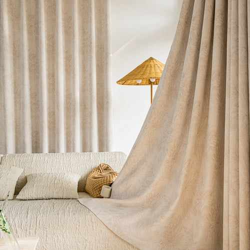 Audrey Fireworks Heavyweight Beige Patterned Grommet Soft Top Custom Curtains Audrey