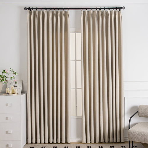 Tuscany Woven Faux Linen Bathroom Pleat Custom Curtains Tuscany Beige White-13