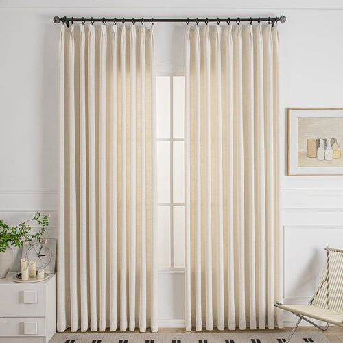 Cozy Heavyweight Linen Woven Bathroom Pleated Custom Curtains Cozy White-1