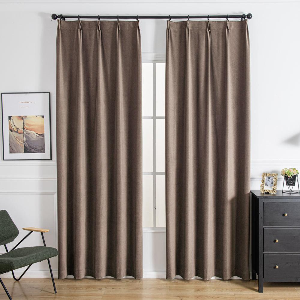 Velva Italian Cotton Velvet Room Darkening Pleat Custom Curtains Velva Dark Brown-28