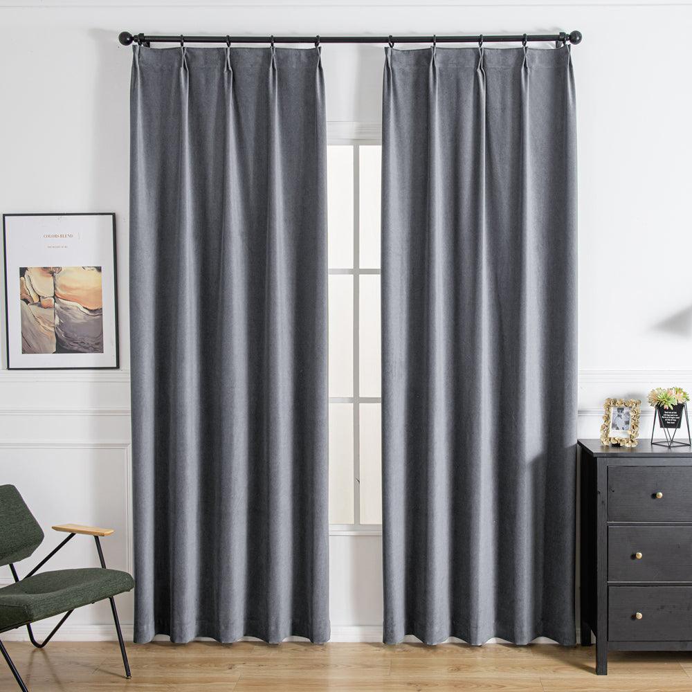 Velva Italian Cotton Velvet Room Darkening Pleat Custom Curtains Velva Dark Gray-39