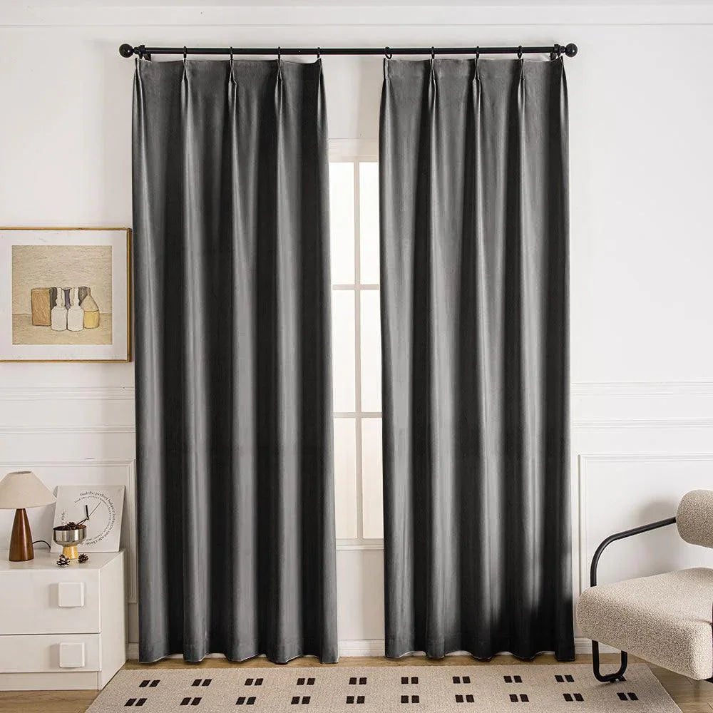 Draco Dragon Scale Velvet Room Darkening Pleat Custom Curtains Draco Dark-Gray-66