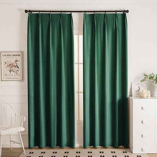 Doux Velvet Elegance Pleat Outdoor Curtains Doux Dark Green-76